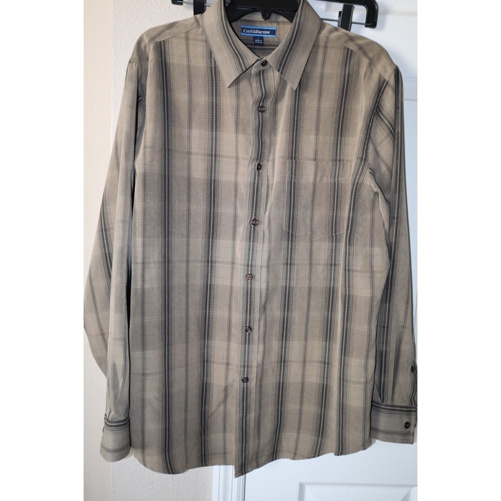 Croft & Barrow Shirt Mens Large BROWN‎ Plaid Long Sleeve Button Down